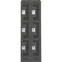 Clean Line Lockers, 3 -tier, Bank of 2, 24" x 18" x 82", Steel, Charcoal, Rivet (Assembled), Perforated Southpoint Industrial Supply