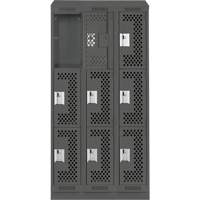 Clean Line Lockers, 3 -tier, Bank of 3, 36" x 18" x 82", Steel, Charcoal, Rivet (Assembled), Perforated Southpoint Industrial Supply