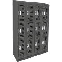 Clean Line Lockers, 3 -tier, Bank of 4, 48" x 18" x 82", Steel, Charcoal, Rivet (Assembled), Perforated Southpoint Industrial Supply