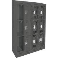 Clean Line Lockers, 3 -tier, Bank of 4, 48" x 18" x 82", Steel, Charcoal, Rivet (Assembled), Perforated Southpoint Industrial Supply