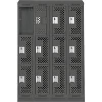 Clean Line Lockers, 3 -tier, Bank of 4, 48" x 18" x 82", Steel, Charcoal, Rivet (Assembled), Perforated Southpoint Industrial Supply