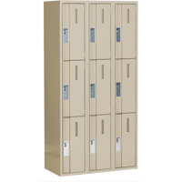 Concorde Heavy-Duty Lockers, 3 -tier, Bank of 3, 36" x 18" x 72", Steel, Beige, Welded (Assembled) Southpoint Industrial Supply