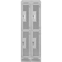 Clean Line Lockers, 2 -tier, Bank of 2, 24" x 12" x 82", Steel, Grey, Rivet (Assembled), Perforated Southpoint Industrial Supply