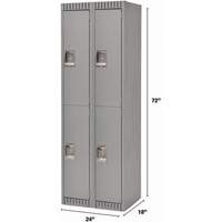 Lockers, 2 -tier, Bank of 2, 24" x 18" x 72", Steel, Grey, Knocked Down Southpoint Industrial Supply