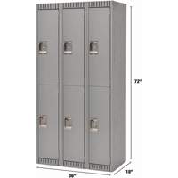 Lockers, 2 -tier, Bank of 3, 36" x 18" x 72", Steel, Grey, Knocked Down Southpoint Industrial Supply