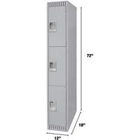 Lockers, 3 -tier, 12" x 18" x 72", Steel, Grey, Knocked Down Southpoint Industrial Supply