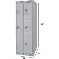 Lockers, 3 -tier, Bank of 2, 24" x 18" x 72", Steel, Grey, Knocked Down Southpoint Industrial Supply