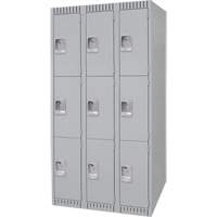 Lockers, 3 -tier, Bank of 3, 36" x 18" x 72", Steel, Grey, Knocked Down FN474 | Southpoint Industrial Supply