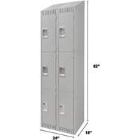 Lockers, 3 -tier, Bank of 2, 24" x 18" x 82", Steel, Grey, Knocked Down Southpoint Industrial Supply