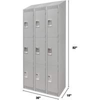 Lockers, 3 -tier, Bank of 3, 36" x 18" x 82", Steel, Grey, Knocked Down Southpoint Industrial Supply