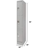 Lockers, 3 -tier, 12" x 18" x 76", Steel, Grey, Knocked Down Southpoint Industrial Supply