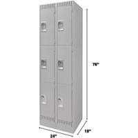 Lockers, 3 -tier, Bank of 2, 24" x 18" x 76", Steel, Grey, Knocked Down Southpoint Industrial Supply