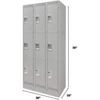 Lockers, 3 -tier, Bank of 3, 36" x 18" x 76", Steel, Grey, Knocked Down Southpoint Industrial Supply