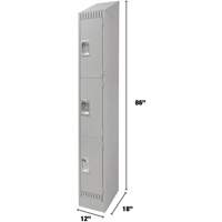 Lockers, 3 -tier, 12" x 18" x 86", Steel, Grey, Knocked Down Southpoint Industrial Supply
