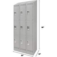 Lockers, 3 -tier, Bank of 3, 36" x 18" x 86", Steel, Grey, Knocked Down Southpoint Industrial Supply