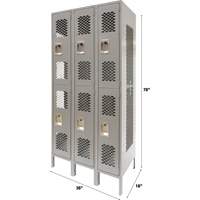 Vented Lockers, 2 -tier, Bank of 3, 36" x 18" x 78", Steel, Grey, Knocked Down, Perforated Southpoint Industrial Supply