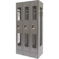 Vented Lockers, Bank of 3, 36 x 18" x 78", Steel, Grey, Knocked Down, Perforated Southpoint Industrial Supply