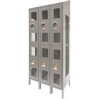Vented Lockers, 2 -tier, Bank of 3, 36 x 18" x 88", Steel, Grey, Knocked Down, Perforated Southpoint Industrial Supply