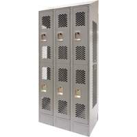 Vented Lockers, 2 -tier, Bank of 3, 36 x 18" x 88", Steel, Grey, Knocked Down, Perforated Southpoint Industrial Supply