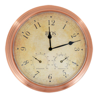 3-in-1 Outdoor Clock, Analog, Battery Operated, 14" Dia., Brown IB840 | Southpoint Industrial Supply