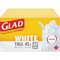 Sacs &agrave; ordures hauts 45 L sans parfum, R&eacute;gulier, 24" la x 28" lo, Blanc Southpoint Industrial Supply