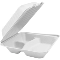 Compostable Hinged Food Containers with Compartments, Bagasse, Square JP905 | Southpoint Industrial Supply