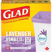 Sacs parfum&eacute;s et de couleur lavande de Glad, Fort, 17" la x 20" lo, Mauve, Capacit&eacute; 15 L (3,96 gal) Southpoint Industrial Supply