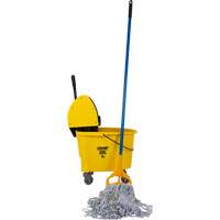 Ensemble de vadrouille & seau pour la finition de plancher avec t&ecirc;te de vadrouille &agrave; rayures de 24 oz, Pression vers le bas, 8,75 gal. US (35 pintes), Jaune Southpoint Industrial Supply
