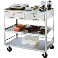 Stainless Steel Equipment Stands, 300 lbs. Capacity, Stainless Steel, 20"/20-1/8" x W, 35" x H, 37"/36-3/8" D, Knocked Down, 2 Drawers MK980 | Southpoint Industrial Supply