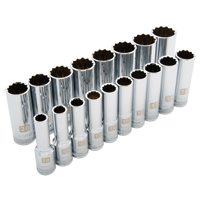 Metric Socket Set, 18 Pcs, 1/2" Drive Size, Deep Southpoint Industrial Supply