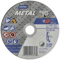 Meule &agrave; tronçonner m&eacute;tallique pour coupe &agrave; angle droit RightCut, 4-1/2" x 0,04", Arbre de 7/8", Type 01/41, Oxyde d'aluminium, 13580 Tr/min Southpoint Industrial Supply