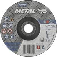 Meule &agrave; tronçonner m&eacute;tallique pour coupe &agrave; angle droit RightCut, 6" x 0,045", Arbre de 7/8", Type 27/42, Oxyde d'aluminium, 10190 Tr/min Southpoint Industrial Supply
