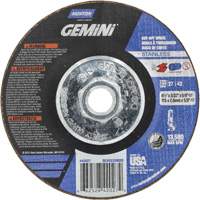 Meule &agrave; tronçonner pour coupe &agrave; angle droit INOX/SS Gemini, 4-1/2" x 3/32", Arbre de 5/8"-11, Type 27/42, Oxyde d'aluminium, 13580 Tr/min Southpoint Industrial Supply