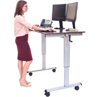 Adjustable Stand-Up Workstations, Stand-Alone Desk, 48-1/2" H x 48" W x 32-1/2" D, Walnut OP282 | Southpoint Industrial Supply