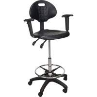 Heavy-Duty Ergonomic Stool with Adjustable Arm Rests & Nylon Stem Casters, Mobile, Adjustable, 39" - 48", Polyurethane Seat, Black OR334 | Southpoint Industrial Supply
