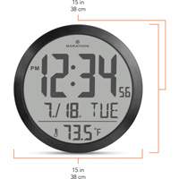 Round Digital Wall Clock, Digital, Battery Operated, 15" Dia., Black OR488 | Southpoint Industrial Supply