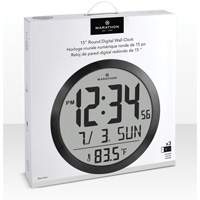 Round Digital Wall Clock, Digital, Battery Operated, 15" Dia., Black OR488 | Southpoint Industrial Supply