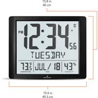 Super Jumbo Self-Setting Wall Clock, Digital, Battery Operated, Black OR492 | Southpoint Industrial Supply