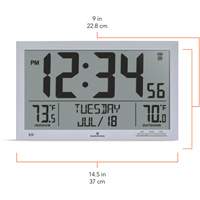 Self-Setting Full Calendar Clock with Extra Large Digits, Digital, Battery Operated, Silver OR499 | Southpoint Industrial Supply