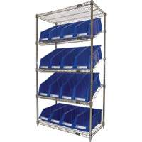 Slanted Wire Shelf with Bins, 5 Tiers, 36" W x 63" H x 18" D Southpoint Industrial Supply
