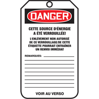 &eacute;tiquettes de verrouillage, Papier cartonn&eacute;, 3-1/8" la x 5-7/8" h, Français Southpoint Industrial Supply