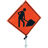 Men At Work Pole Sign, 24" x 24", Vinyl, Pictogram SED887 | Southpoint Industrial Supply