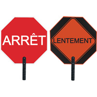 Double-Sided "Arrêt/Lentement" Traffic Control Sign, 18" x 18", Aluminum, French with Pictogram SFU870 | Southpoint Industrial Supply