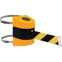 Tensabarrier<sup>®</sup> Barrier Post Mount with Belt, Plastic, Clamp Mount, 24', Black and Yellow Tape SGV454 | Southpoint Industrial Supply