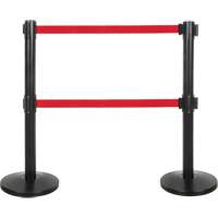 Barri&egrave;re pour le contr&ocirc;le des foules &agrave; courroie double, Acier, 35" h, Ruban Rouge, Longueur du ruban 7' Southpoint Industrial Supply