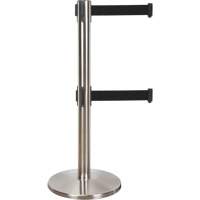 Barri&egrave;re pour le contr&ocirc;le des foules &agrave; courroie double, Acier, 35" h, Ruban Noir, Longueur du ruban 7' Southpoint Industrial Supply