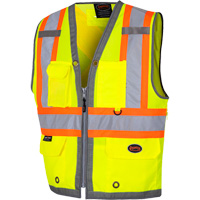 6673 Mesh-Back Zip-Front Surveyor's Vest, High Visibility Lime-Yellow, Small, Polyester Southpoint Industrial Supply