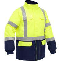 Manteau pour le froid extr&ecirc;me avec bas bleu marin et X au dos Bisley, Polyester, Jaune lime haute visibilit&eacute;, Petit Southpoint Industrial Supply