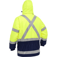 Manteau pour le froid extr&ecirc;me avec bas bleu marin et X au dos Bisley, Polyester, Jaune lime haute visibilit&eacute;, Petit Southpoint Industrial Supply