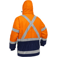 Manteau pour le froid extr&ecirc;me avec bas bleu marin et X au dos Bisley, Polyester, Orange haute visibilit&eacute;, Petit Southpoint Industrial Supply
